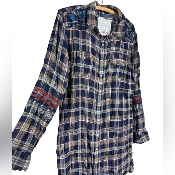 Johnny Was 3J Workshop long plaid embroidered lightweight button front shirt S - Picture 4 of 7